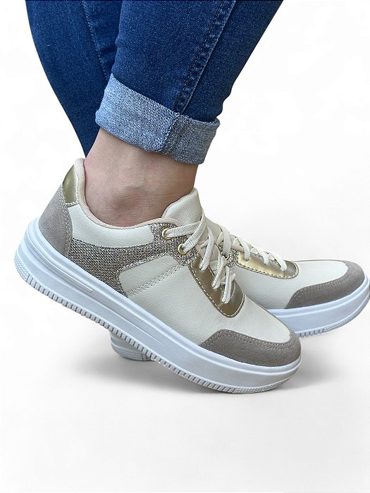 Tênis PLATAFORMA Amêndoa Glitter Dourado