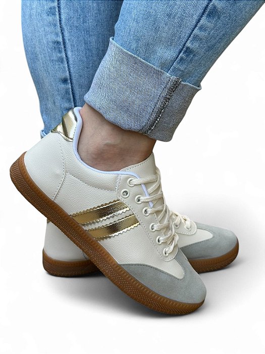 Tênis Cadarço Samb Off White com Dourado