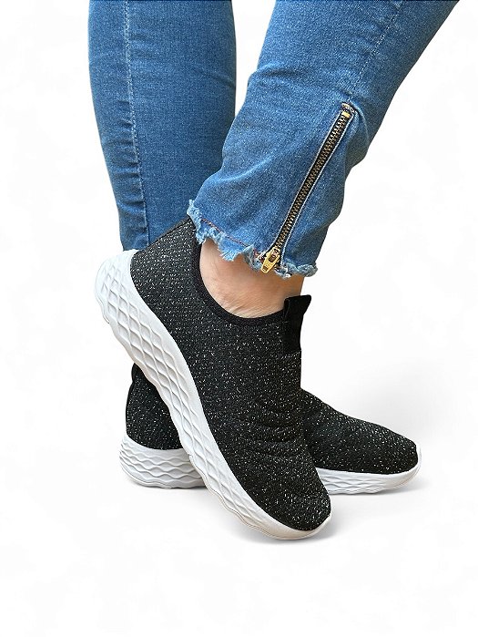 Tênis Meia Glitter  Preto