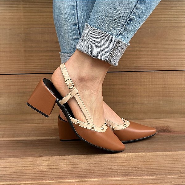 Scarpin Slingback Tina Caramelo/Nude