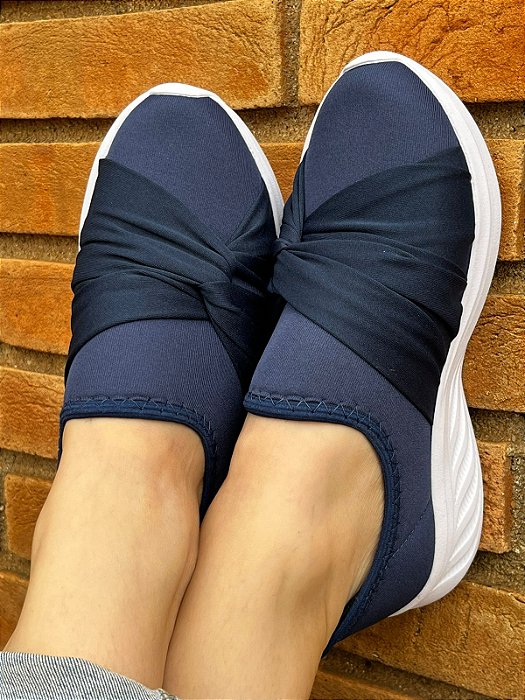 Tênis Meia Luxo Nó Lateral Azul Palmilha Gel
