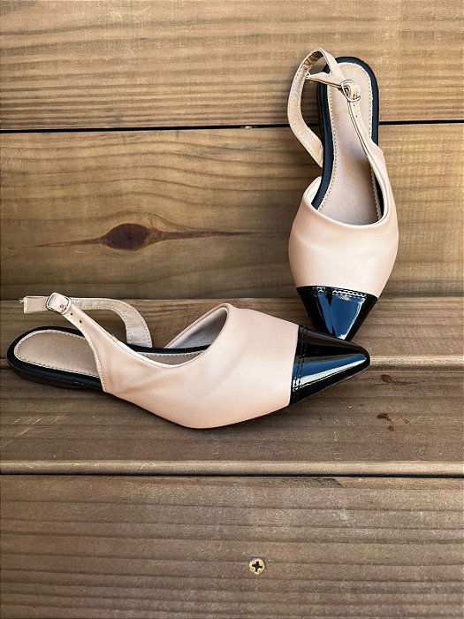 Sapatilha SLINGBACK Nude Ponteira VERNIZ PRETA