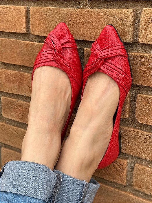 Sapatilha Bico Fino Cruzada Vermelha Croquinho