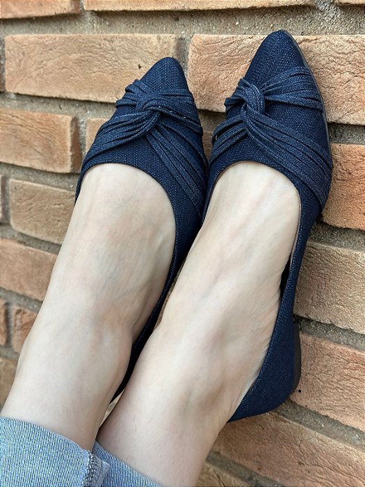 Sapatilha Bico Fino Cruzada Jeans