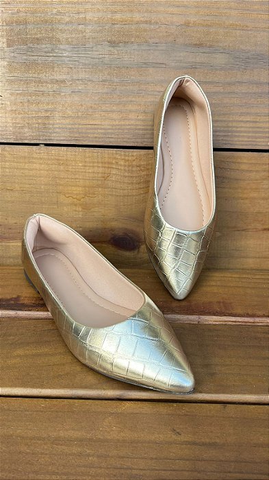 Sapatilha Bico Fino Croco Dourada