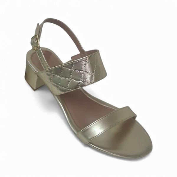 Sandália Salto Bloco texturizada Dourada