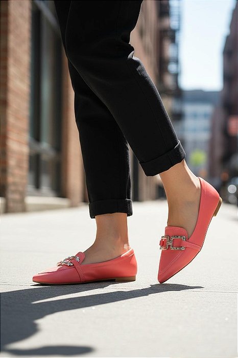 Slipper Bico Fino Rosa Fivela
