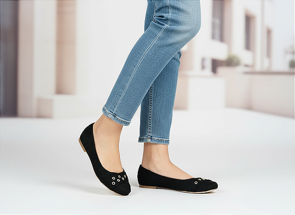 Sapatilha Comfort Redonda Ilhós Preta