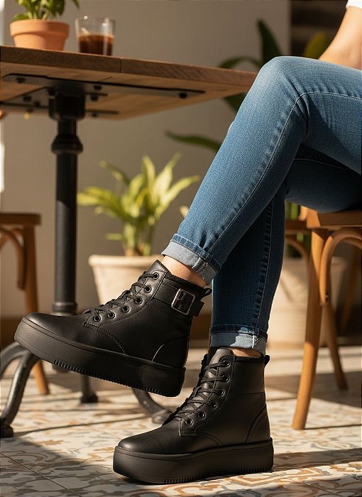 Bota Coturno Cadarço Preto