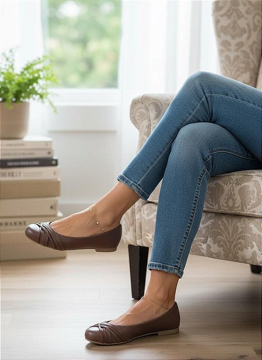 Sapatilha Comfort Redonda Tiras Café