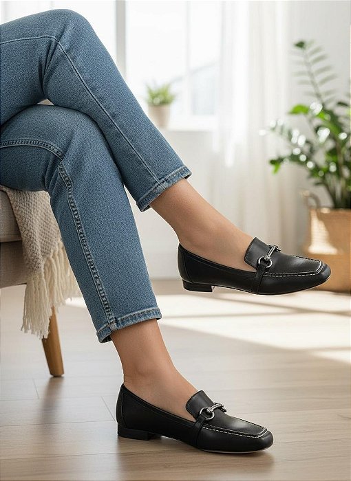 Mocassim Comfort Fivela Preto