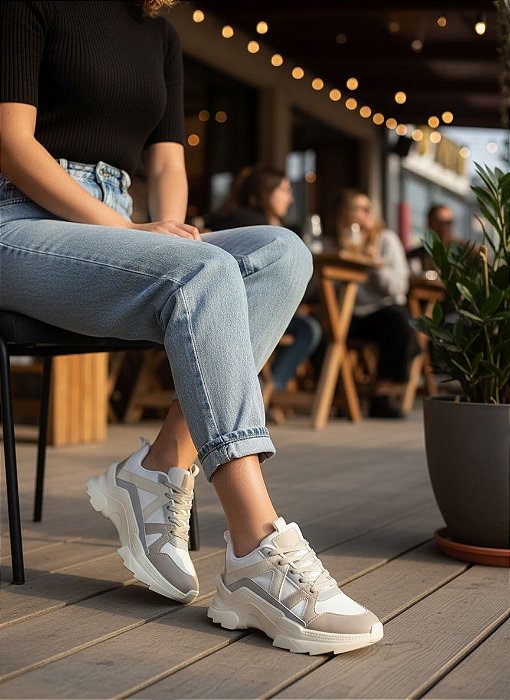 Tênis Plataforma Viena Cinza/Bege