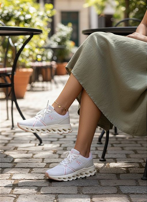 Tênis Meia Sport Branco/Rosa