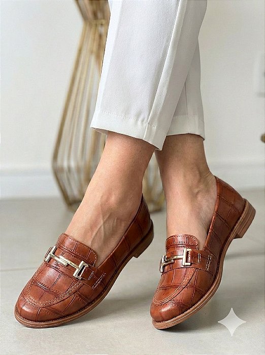 Mocassim Slim Croco Caramelo