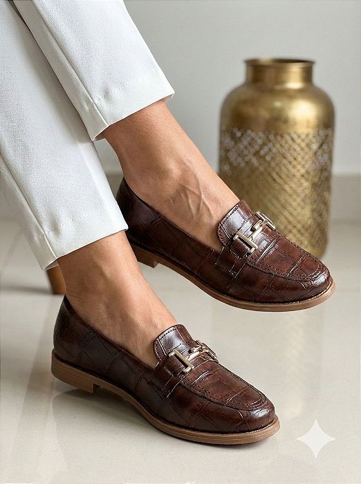 Mocassim Slim Croco Café