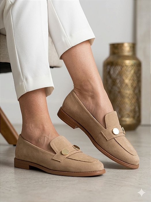 Mocassim Slim Turquia Camurça Bege