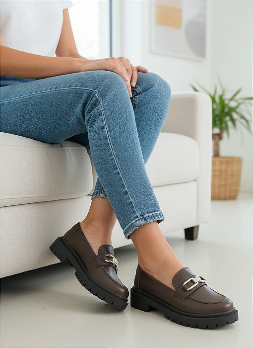 Mocassim Tratorado Strass Café