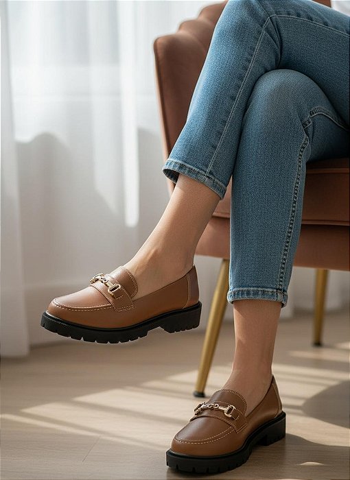 Mocassim Tratorado Caramelo Fivela FIna