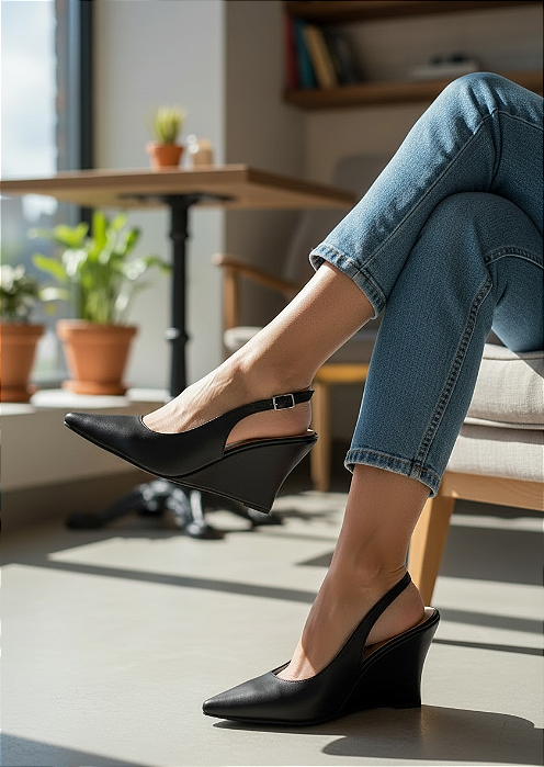 Scarpin Anabela Preto