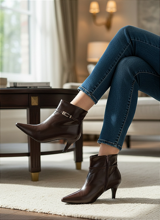 Bota Bico Fino com Salto Fino Suíça Café modelo 2 em 1
