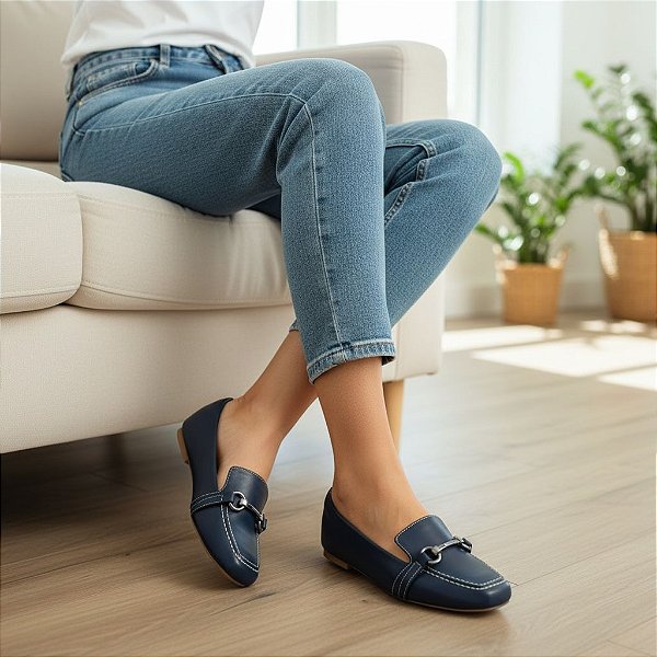 Mocassim Comfort Fivela Azul Marinho