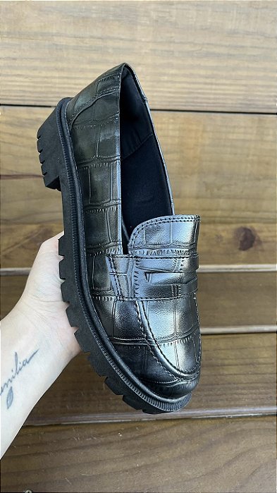 Mocassim Tratorado Croco Preto