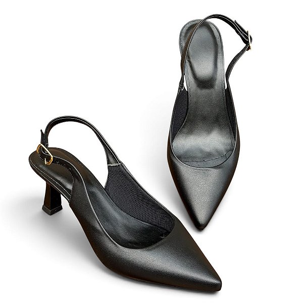 Sapato Scarpin Slingback Salto Taça Liso Preto