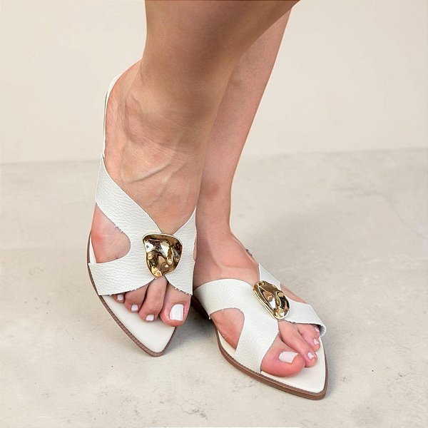 Chinelo Rasteira Bico Folha Olinda Off-White