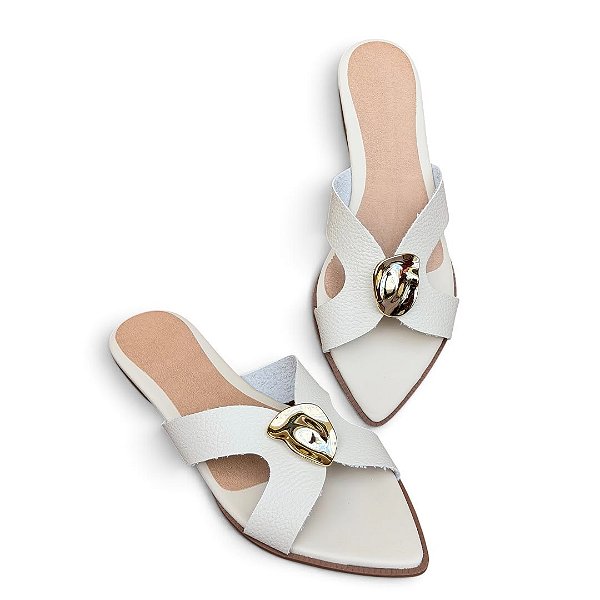 Chinelo Rasteira Bico Folha Olinda Off-White