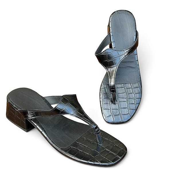 Tamanco Salto Bloco Croco Preto