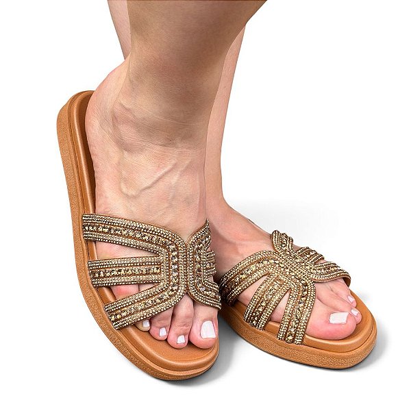 Chinelo FLAT Dubai Pedraria Caramelo