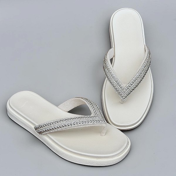 Chinelo Flat Pedraria Off White