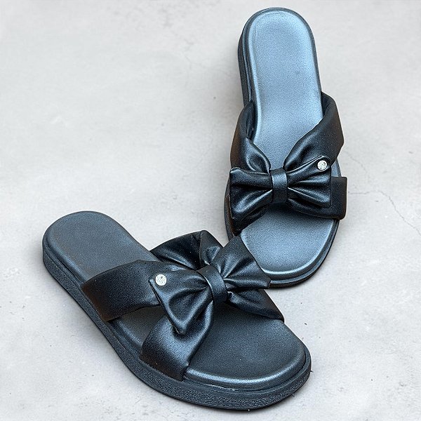 Chinelo Flat Laço Comfy Preto