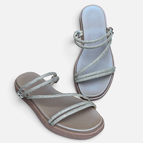 Sandália Flat 2 em 1 Strass Terra