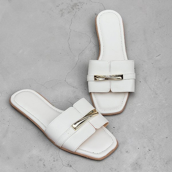 Chinelo Rasteira Fivela Capri Off-White