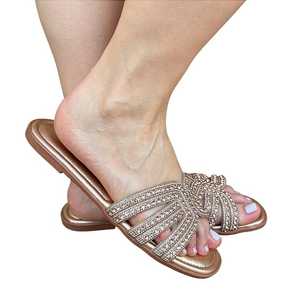 Chinelo RASTEIRA Dubai Pedraria Rosê Gold