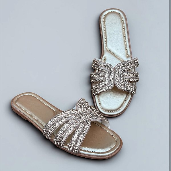 Chinelo RASTEIRA Dubai Pedraria Rosê Gold