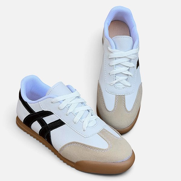 Tênis Cadarço Casual Branco/Preto