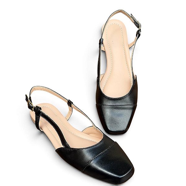 Sapatilha Slingback Bico Quadrado Preta