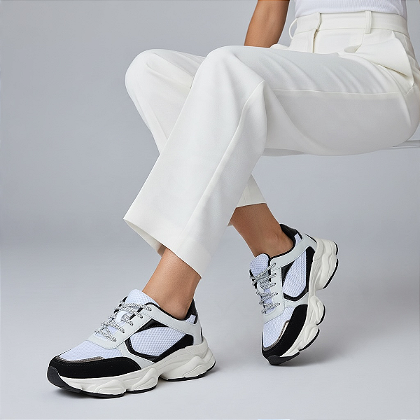Tênis Plataforma Chunky Branco/Preto