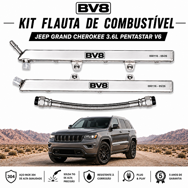 Flautas de Combustível em Aço Inox AN 06 - JEEP GRAND CHEROKEE V6 3.6 PENTASTAR - (até 300cv)