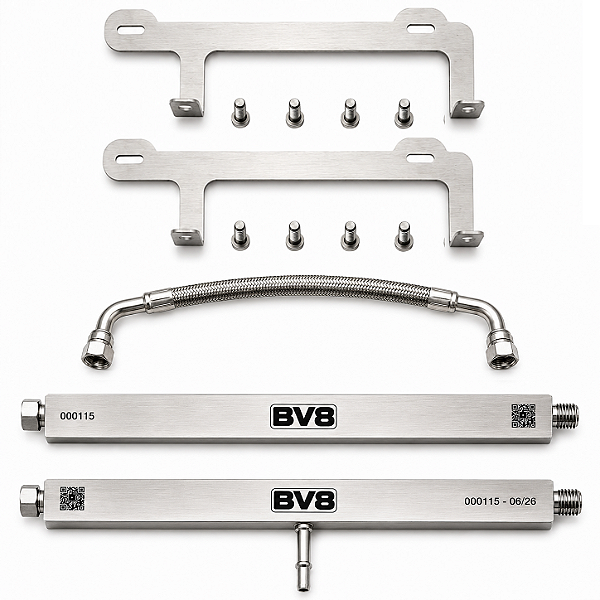 Flautas de Combustível BV8 BILLET em Aço Inox - V8 318 (5.2) e 360 (5.9) até 300cv - Dodge/Chrysler/Jeep
