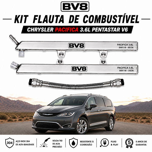 Flautas de Combustível em Aço Inox AN 06 - CHRYSLER PACIFICA V6 3.6 PENTASTAR 2017-2025- (até 300cv)