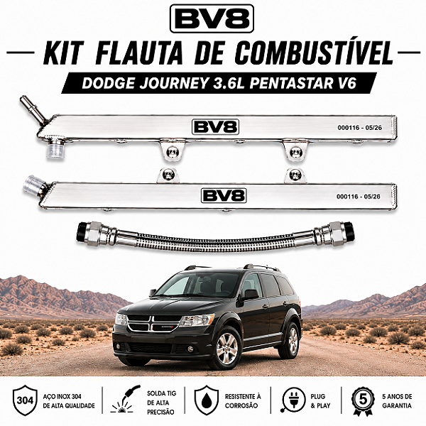 Flautas de Combustível em Aço Inox AN 06 - V6 3.6 PENTASTAR - DODGE JOURNEY 2011-2020
