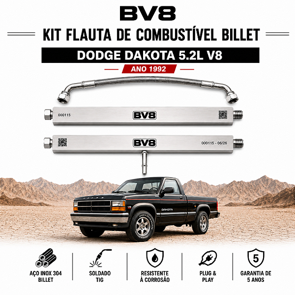 Flautas de Combustível BILLET Aço Inox - DODGE DAKOTA V8 5.2L - ano 1993