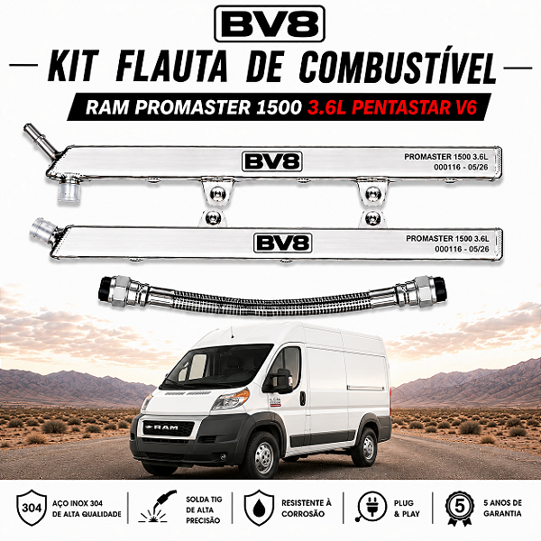 Flautas de Combustível em Aço Inox AN 06 -RAM Promaster 1500 - V6 3.6 PENTASTAR - (até 300cv). 2014 - 2024