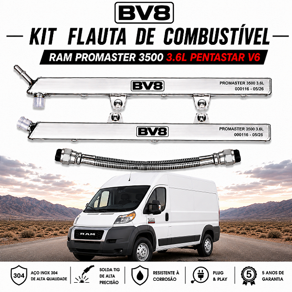 Flautas de Combustível em Aço Inox AN 06 -RAM Promaster 3500 - V6 3.6 PENTASTAR - (até 300cv). 2014 - 2024