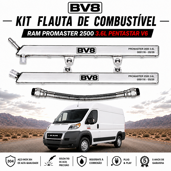 Flautas de Combustível em Aço Inox AN 06 -RAM Promaster 2500 - V6 3.6 PENTASTAR - (até 300cv). 2014 - 2024
