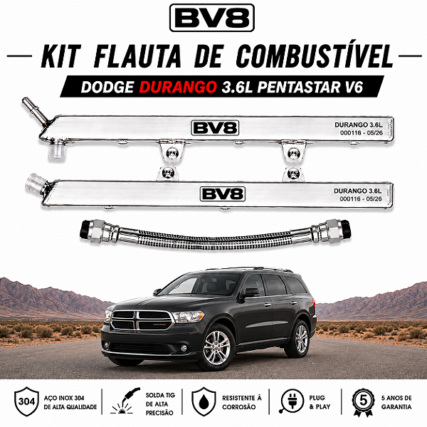 Flautas de Combustível em Aço Inox AN 06 -DODGE DURANGO- V6 3.6 PENTASTAR - 2011- 2025