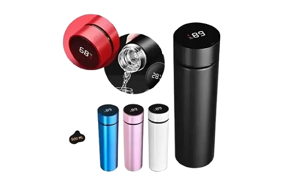 GARRAFA TERMICA COM MEDIDOR DE TEMPERATURA DIGITAL LED 500ML